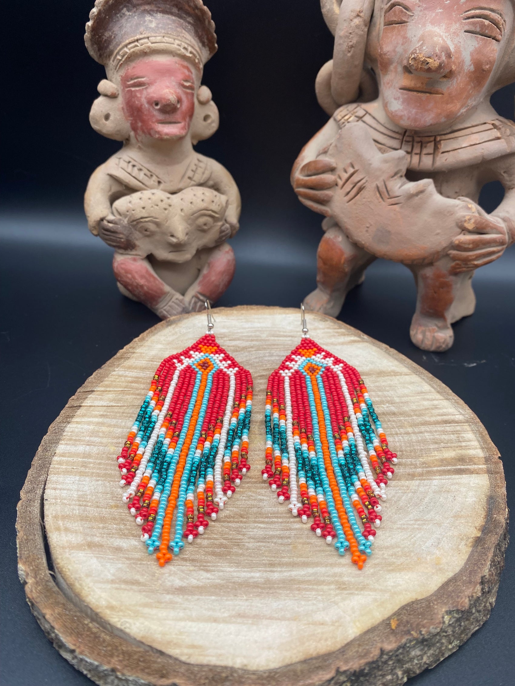 Boucle d'Oreille Perle De Rocaille Rouge Blanc Bleu