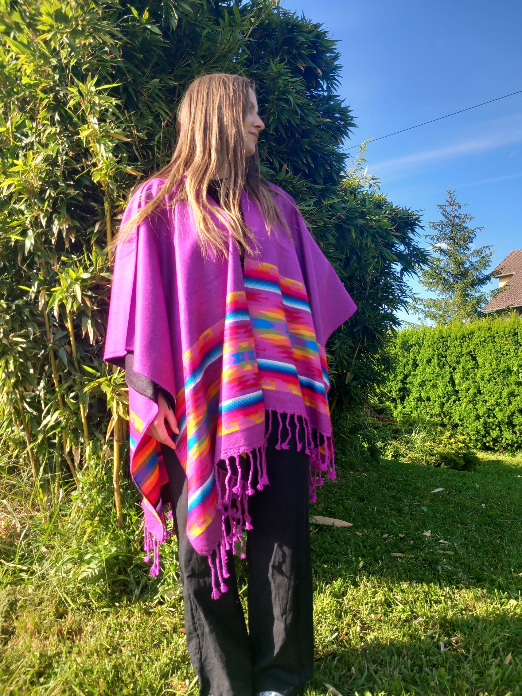 Poncho, Châle modèle ethnique avec franges