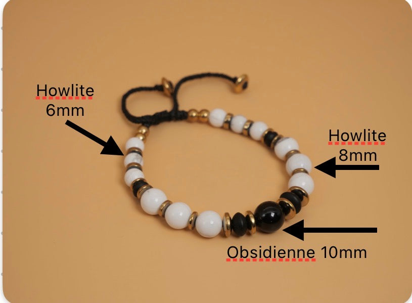 Bracelet Howlite et Obsidienne