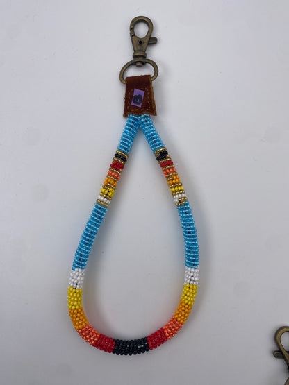 Porte-clefs en perles et cuir fait main-artisanal