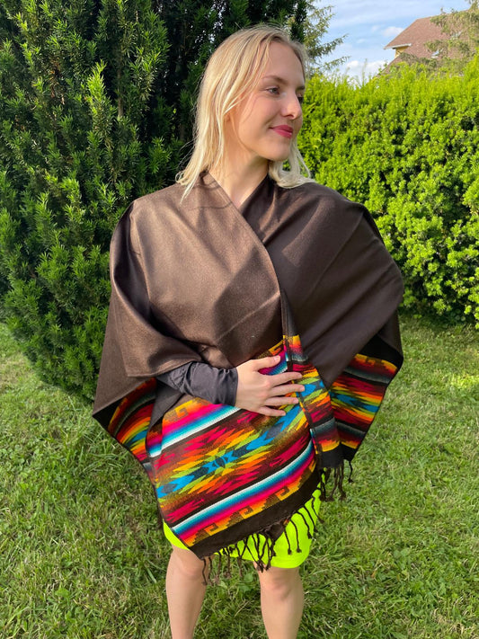 Poncho, Châle modèle ethnique avec franges