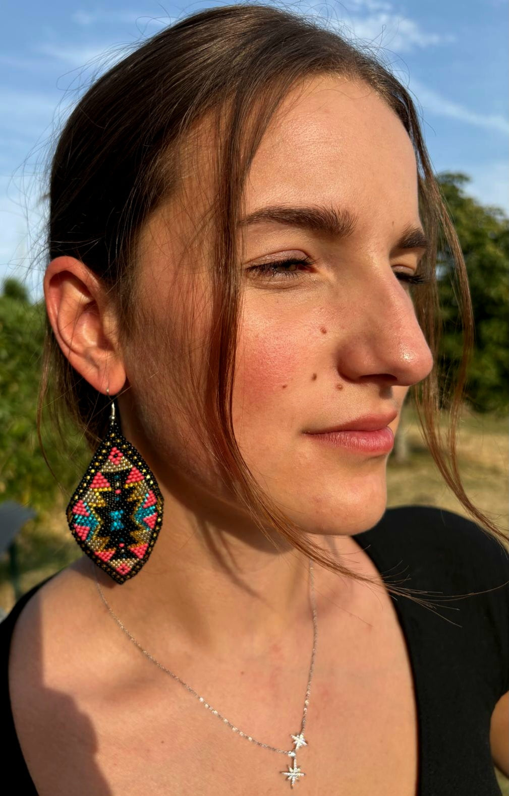 Boucle d'Oreille en perles de rocaille - Motif ethnique- Made in Ecuador